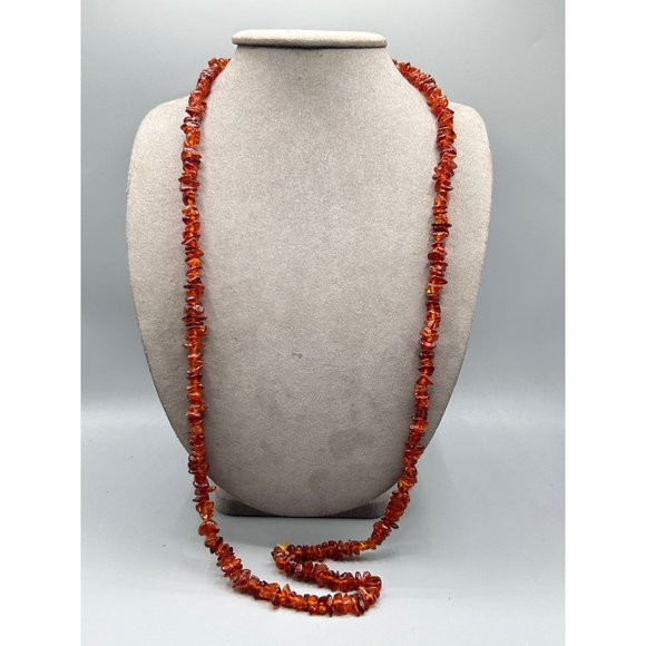 Beaded Amber Necklace Nuggets Beads Long Single Strand Genuine Vintage Amber - Picture 5 of 7